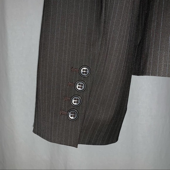 Ann Taylor Womens Brown Pin Stripe Blazer Size 6 Linen Blend - Picture 5 of 7
